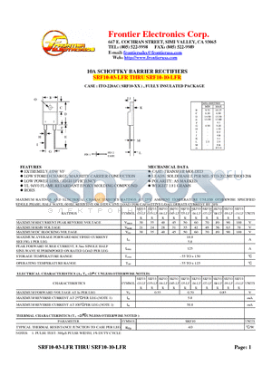 SRF10-045-LFR datasheet - 10A SCHOTTKY BARRIER RECTIFIERS