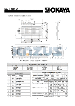 RC1604-A datasheet - OUTLINE DIMENISON & BLOCK DIAGRAM