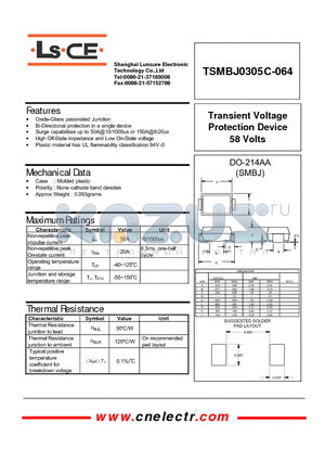 TSMBJ0305C-064 datasheet - Transient voltage protection device 58 volts