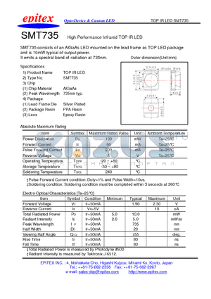 SMT735 datasheet - High Performance Infrared TOP IR LED