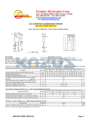 SRF10-07 datasheet - 10A SCHOTTKY BARRIER RECTIFIERS