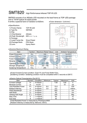 SMT820 datasheet - High Performance Infrared TOP IR LED