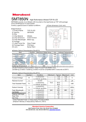 SMT850N datasheet - High Performance Infrared TOP IR LED