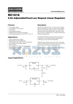 RC1616 datasheet - 0.5A Adjustable/Fixed Low Dropout Linear Regulator