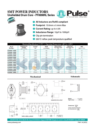 PF0698.154NL datasheet - SMT POWER INDUCTORS (Unshielded Drum Core)