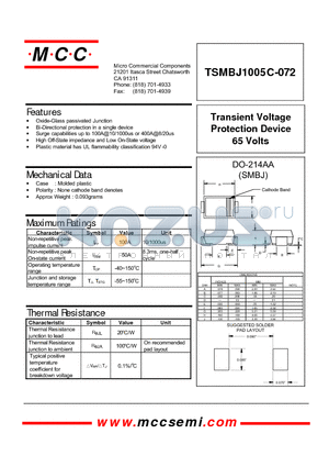 TSMBJ1005C-072 datasheet - Transient Voltage Protection Device 65 Volts