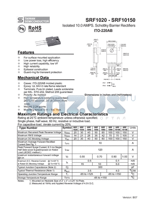 SRF10150 datasheet - Isolated 10.0 AMPS. Schottky Barrier Rectifiers