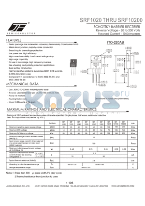 SRF10150 datasheet - SCHOTTKY BARRIER RECTIFIER