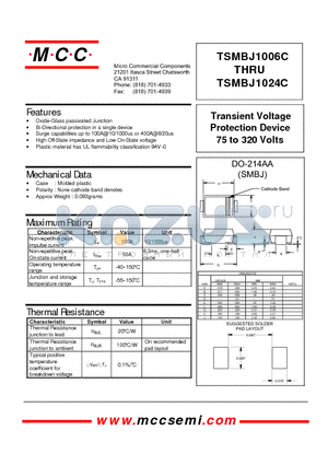 TSMBJ1012C datasheet - Transient Voltage Protection Device 75 to 320 Volts
