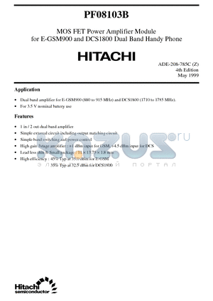 PF08103B datasheet - MOS FET Power Amplifier Module for E-GSM900 and DCS1800 Dual Band Handy Phone