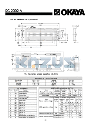RC2002-A datasheet - OUTLINE DIMENISON & BLOCK DIAGRAM