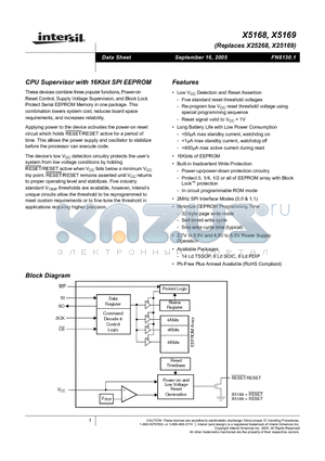 X5169PIZ datasheet - CPU Supervisor with 16Kbit SPI EEPROM