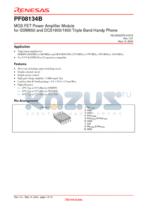 PF08134B datasheet - MOS FET Power Amplifier Module for GSM850 and DCS1800/1900 Triple Band Handy Phone