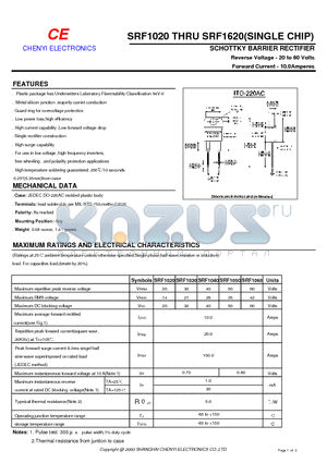 SRF1020 datasheet - SCHOTTKY BARRIER RECTIFIER