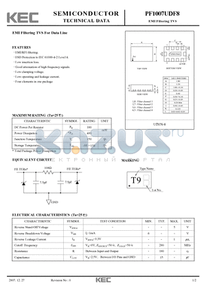 PF1007UDF8 datasheet - EMI Filtering TVS For Data Line