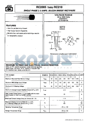 RC201 datasheet - SINGLE PHASE 2.0 AMPS. SILICON BRIDGE RECTIFIERS