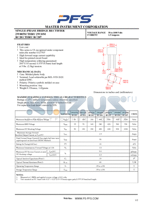 RC201 datasheet - SINGLE-PHASE BRIDGE RECTIFIER