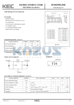 PF1015WLP20 datasheet - EMI Filtering TVS For Data Line