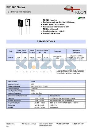 PF1262 datasheet - TO-126 Power Film Resistors