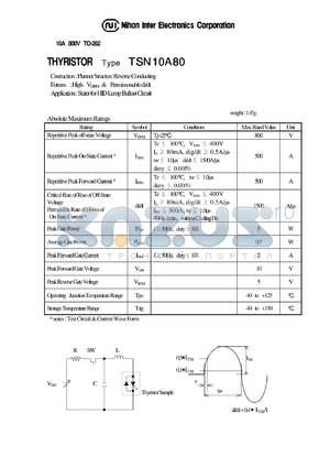 TSN10A80 datasheet - THYRISTOR - 10A 800V TO-262