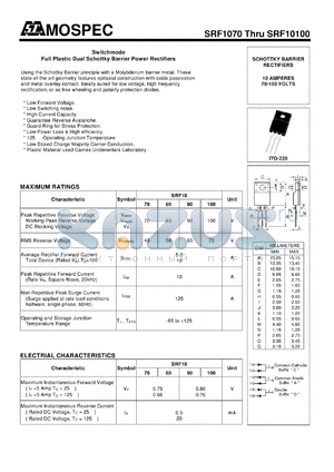 SRF1080 datasheet - Switchmode Full Plastic Dual Schottky Barrier Power Rectifiers