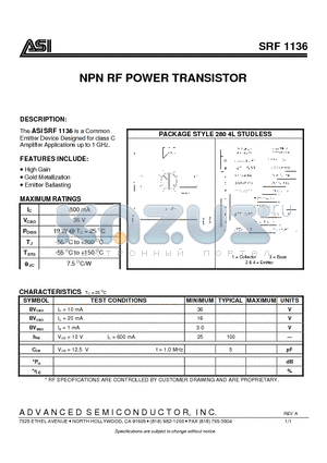 SRF1136 datasheet - NPN RF POWER TRANSISTOR
