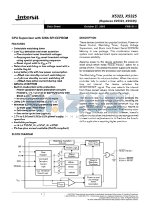 X5325P-2.7 datasheet - CPU Supervisor with 32Kb SPI EEPROM