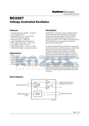 RC2207N datasheet - Voltage Controlled Oscillator