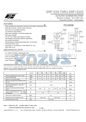 SRF1560 datasheet - SCHOTTKY BARRIER RECTIFIER