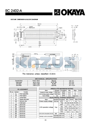 RC2402-A datasheet - OUTLINE DIMENISON & BLOCK DIAGRAM