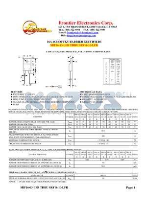 SRF16-03-LFR datasheet - 16A SCHOTTKY BARRIER RECTIFIERS