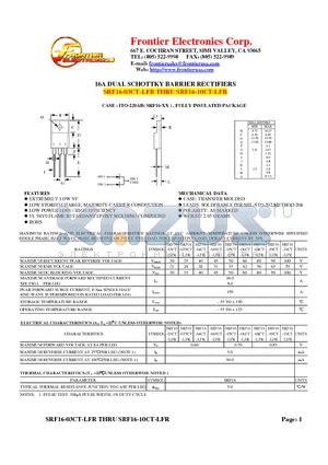 SRF16-03CT-LFR datasheet - 16A DUAL SCHOTTKY BARRIER RECTIFIERS