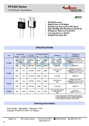 PF2201 datasheet - TO-220 Power Film Resistors