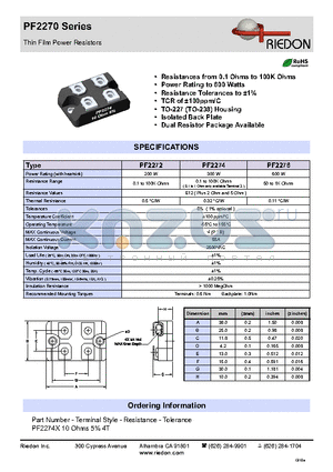 PF2270 datasheet - Thin Film Power Resistors