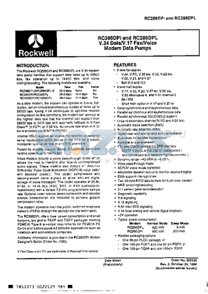 RC288DPL-D datasheet - V.34 Data/V.17 Fax/Voice Modem Data Pumps