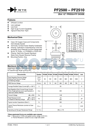 PF2500 datasheet - 25A 1/2 PRESS-FIT DIODE