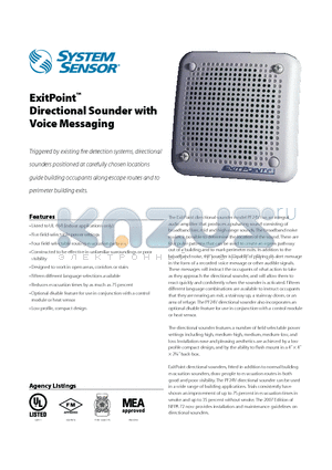 PF24V datasheet - ExitPoint Directional Sounder with Voice Messaging