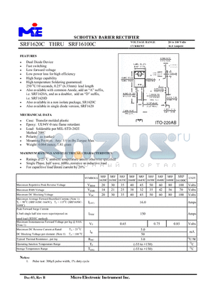 SRF16100C datasheet - SCHOTTKY BARIER RECTIFIER