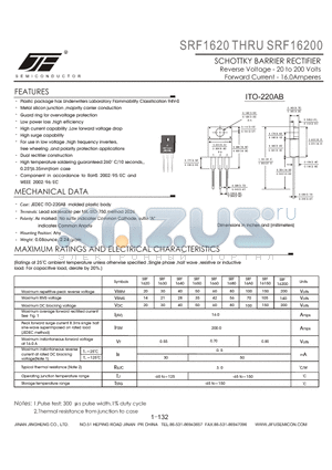 SRF16150 datasheet - SCHOTTKY BARRIER RECTIFIER