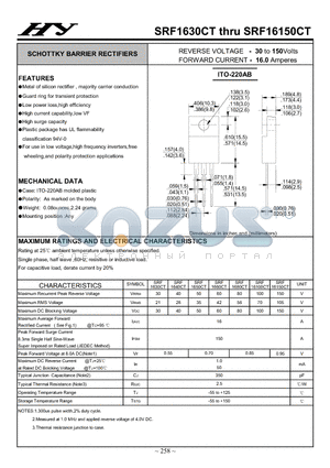 SRF16150CT datasheet - SCHOTTKY BARRIER RECTIFIERS