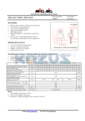 SRF16200 datasheet - SCHOTTKY BARRIER RECTIFIER
