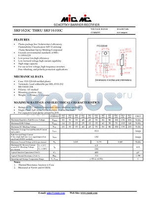 SRF1630C datasheet - SCHOTTKY BARRIER RECTIFIER