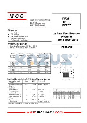 PF253 datasheet - 25Amp Fast Recover Rectifier 50 to 1000 Volts