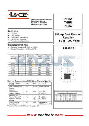 PF253 datasheet - 25Amp fast recover rectifier 50to1000 volts