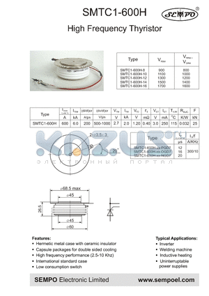 SMTC1-600H datasheet - High Frequency Thyristor