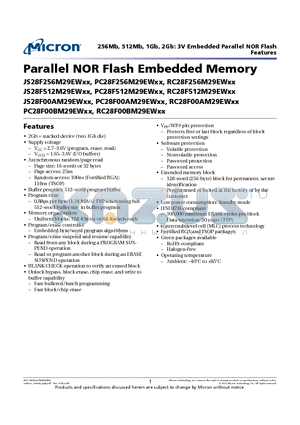 RC28F256M29EWHA datasheet - Parallel NOR Flash Embedded Memory