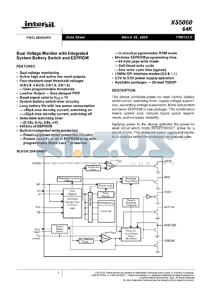 X55060 datasheet - Dual Voltage Monitor with Integrated System Battery Switch and EEPROM