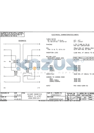 X558-5999-G9-F datasheet - 10/100BT MAGNETICS MODULE TX W/BST