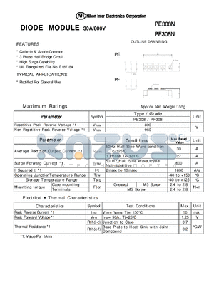 PF308N datasheet - DIODE MODULE 30A/800V