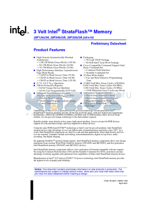 RC28F640J3A-120 datasheet - 3 Volt Intel StrataFlash Memory